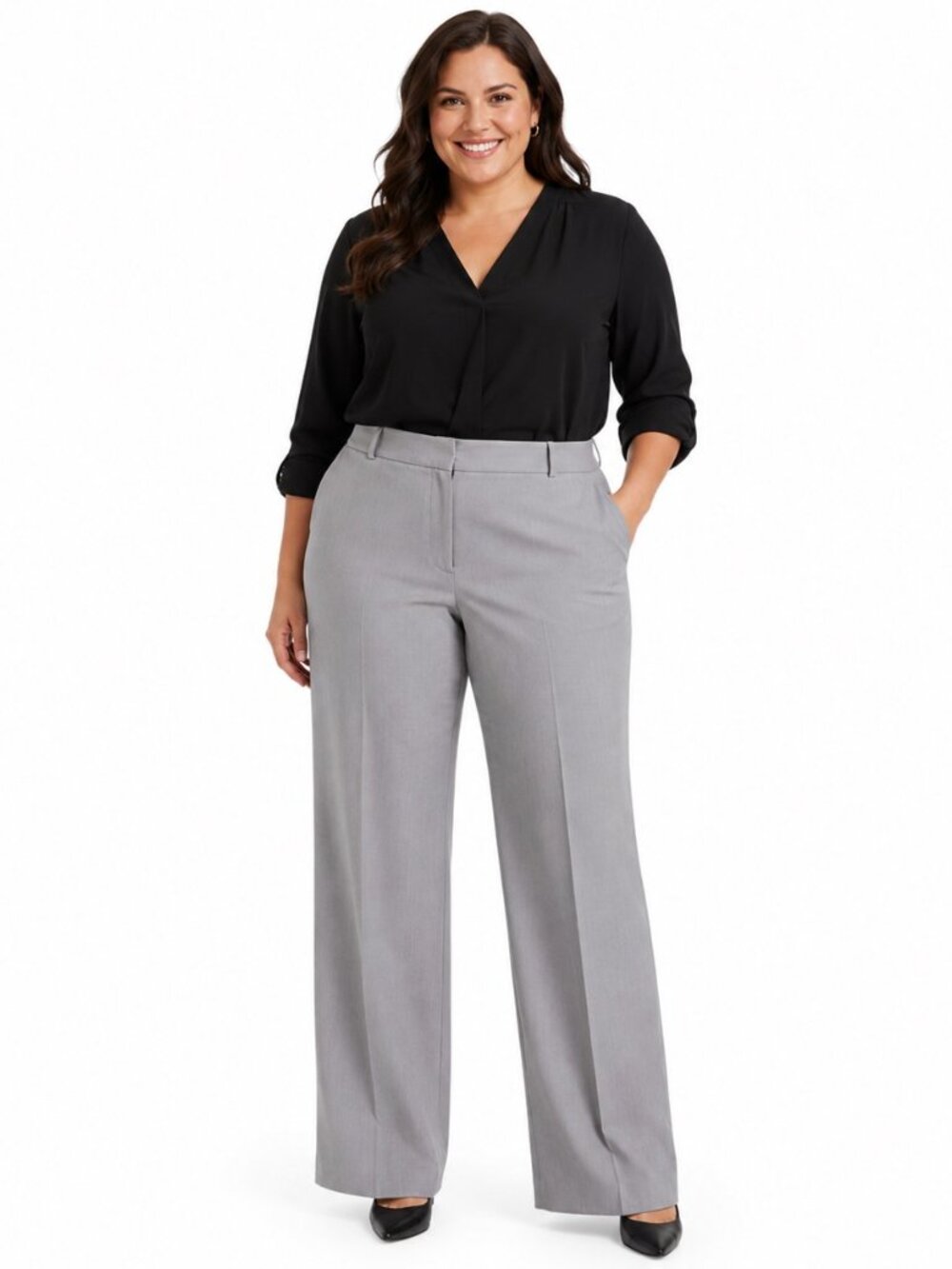 Worthington Women’s Dress Pants Size 20 Tall Gray Wide Leg Trouser Career Work
